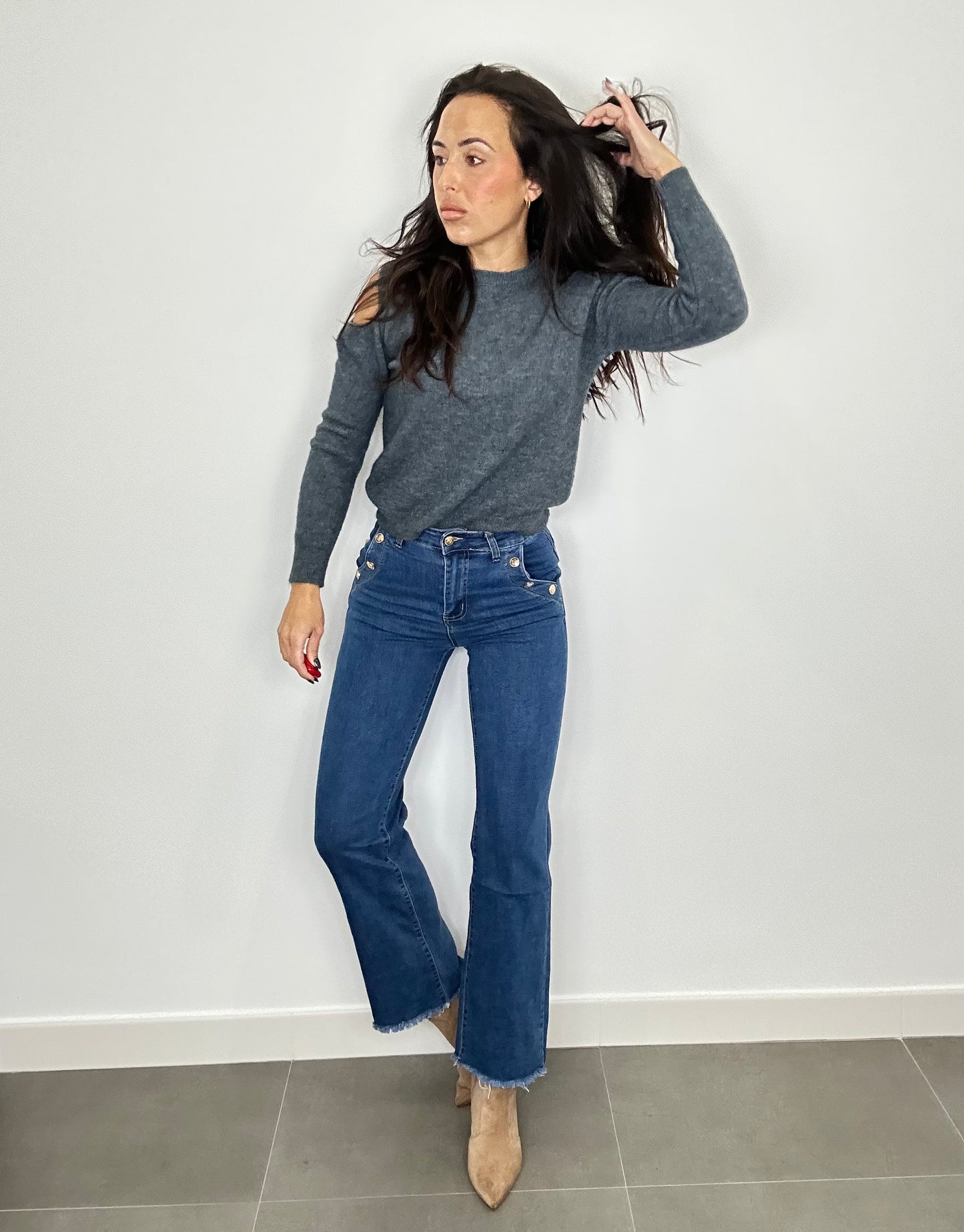 Denim FLARE BOTONES LATERAL DORADO