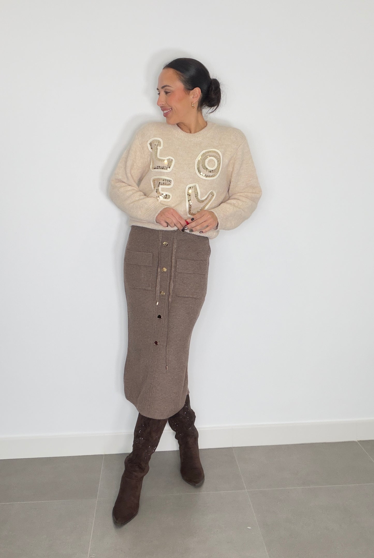 Falda PUNTO LISA BOTÓN