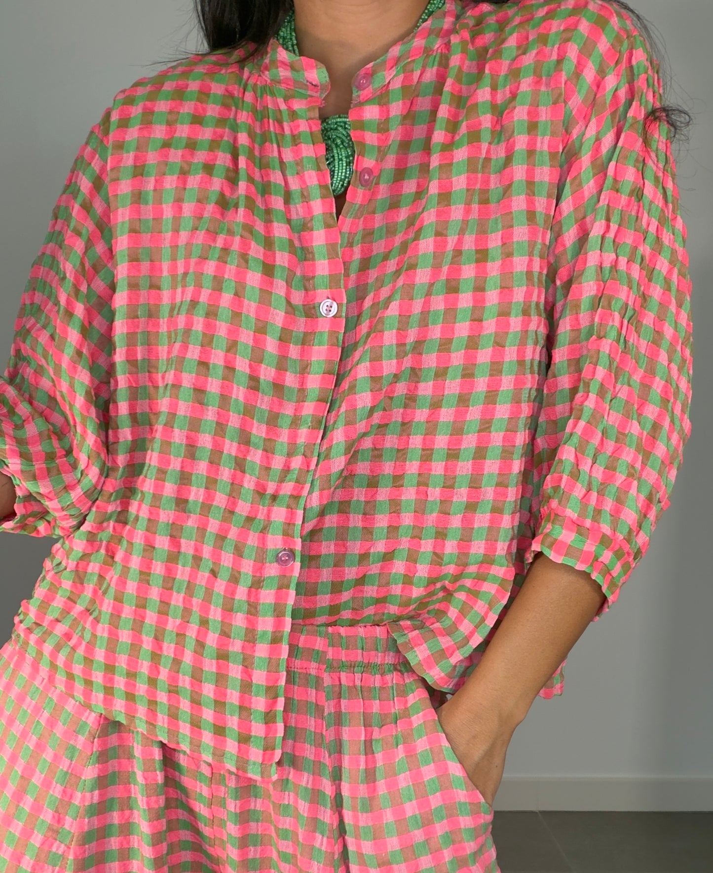 Camisa VICHY FLÚOR MANGA FRANCESA