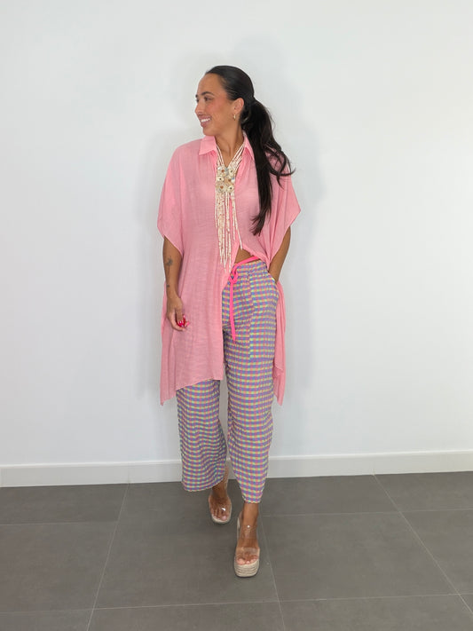 Pantalón VICHY CORDÓN FLÚOR