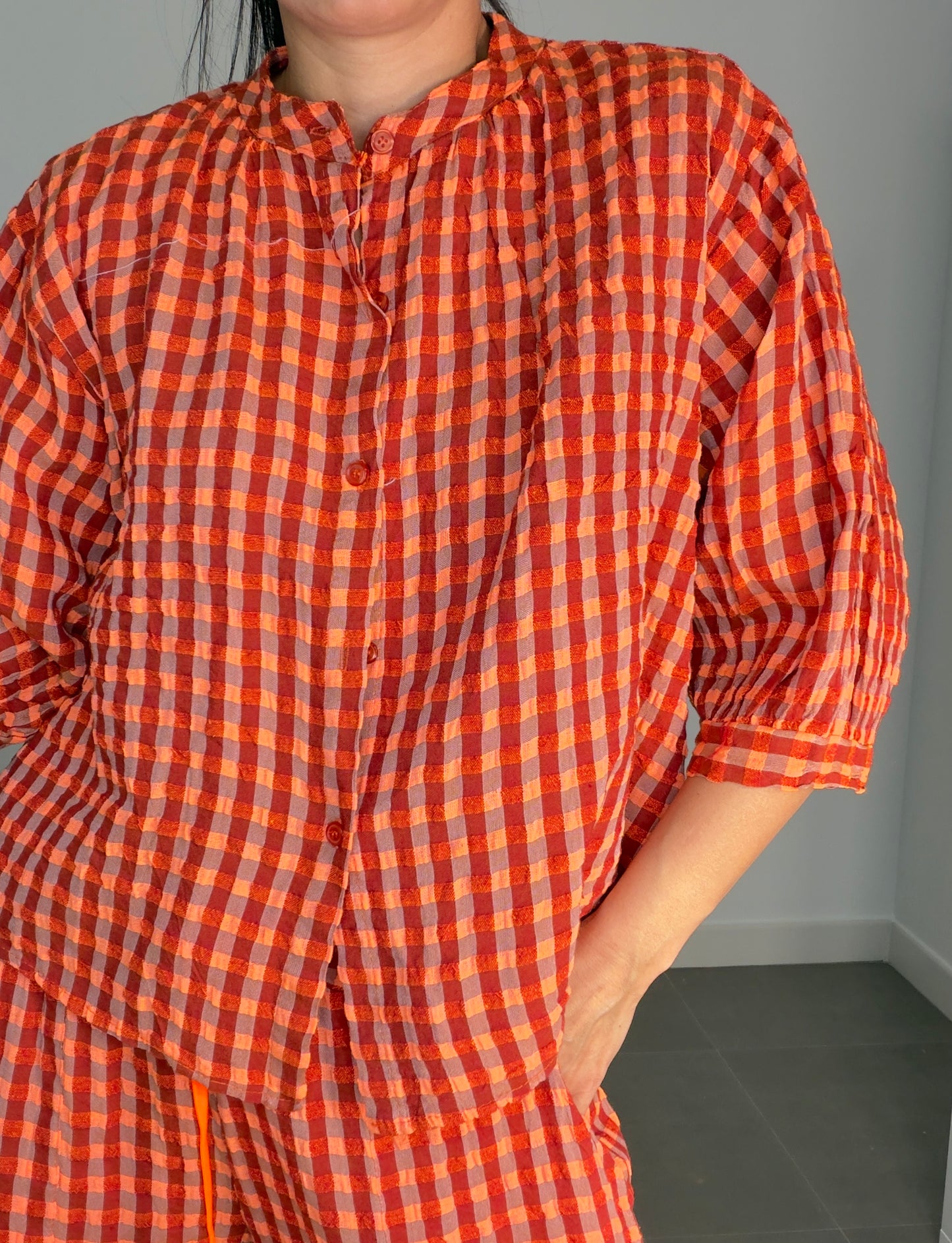 Camisa VICHY FLÚOR MANGA FRANCESA