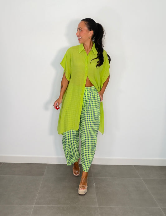 Pantalón VICHY CORDÓN FLÚOR