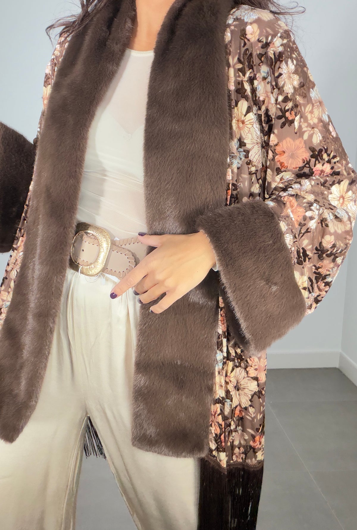 Kimono TERCIOPELO FLECOS CORTO