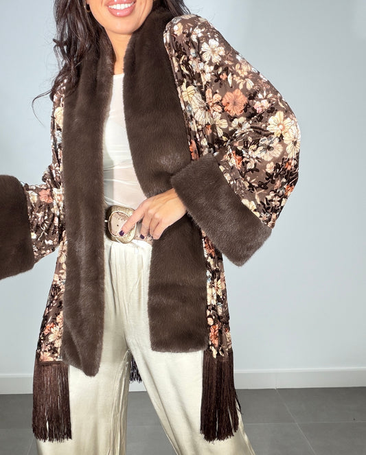 Kimono TERCIOPELO FLECOS CORTO