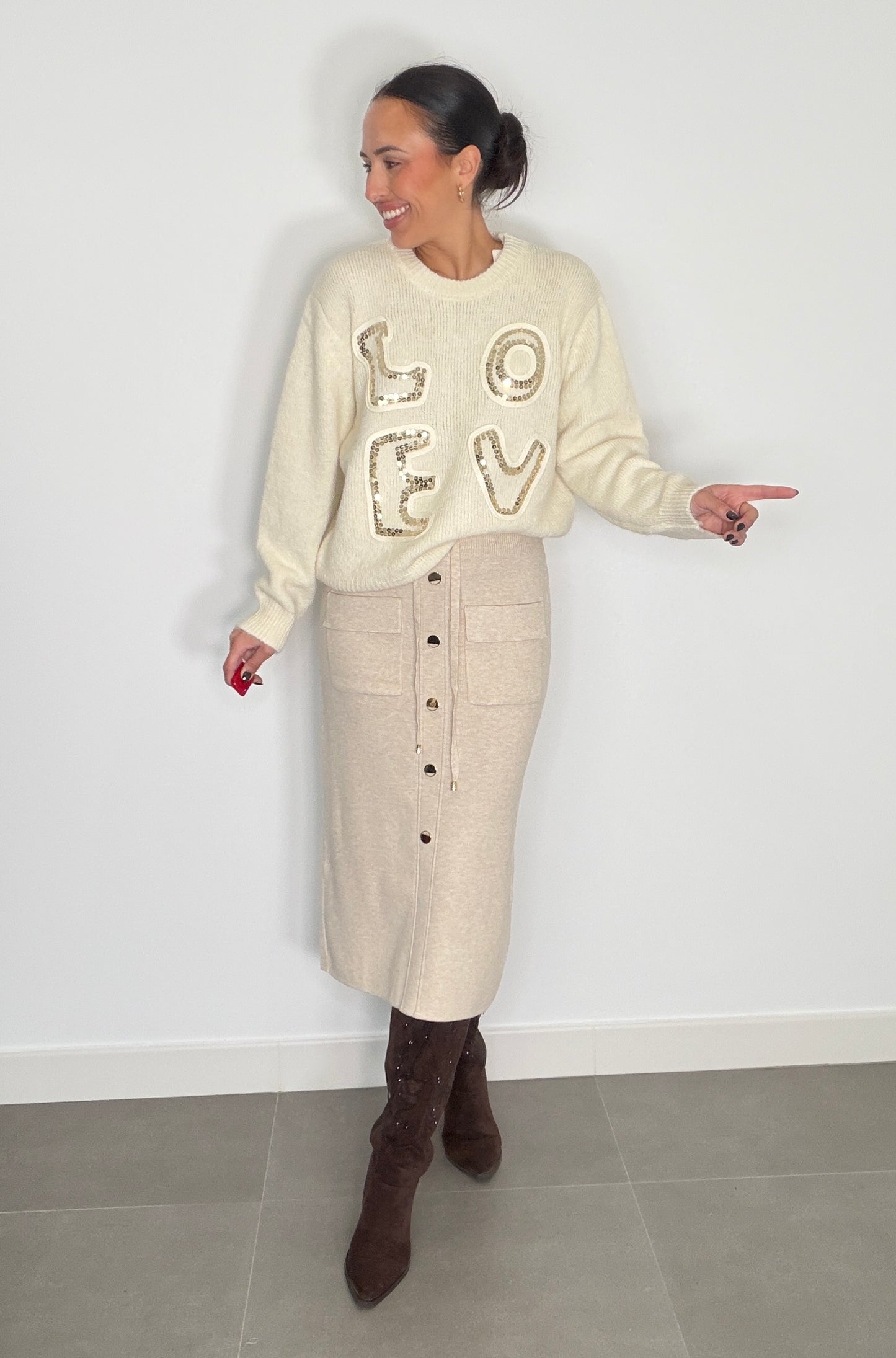 Falda PUNTO LISA BOTÓN